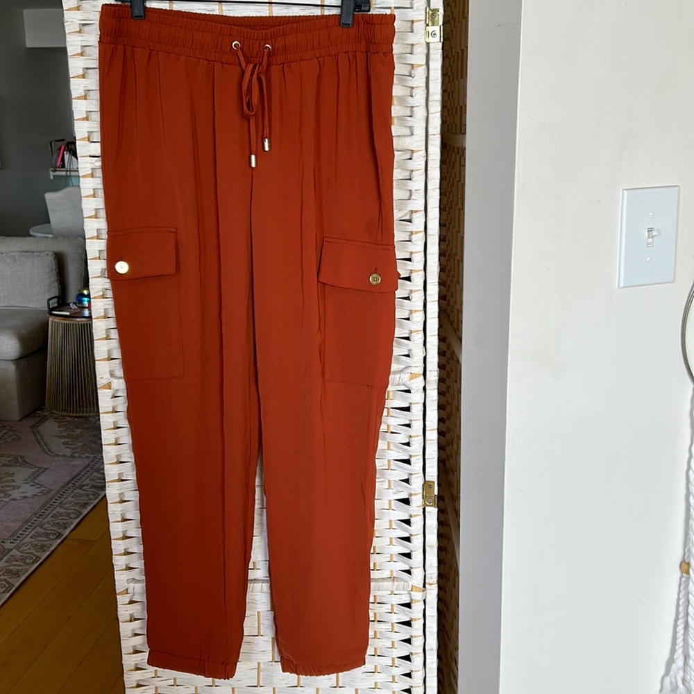 Orange flowing cargo pants